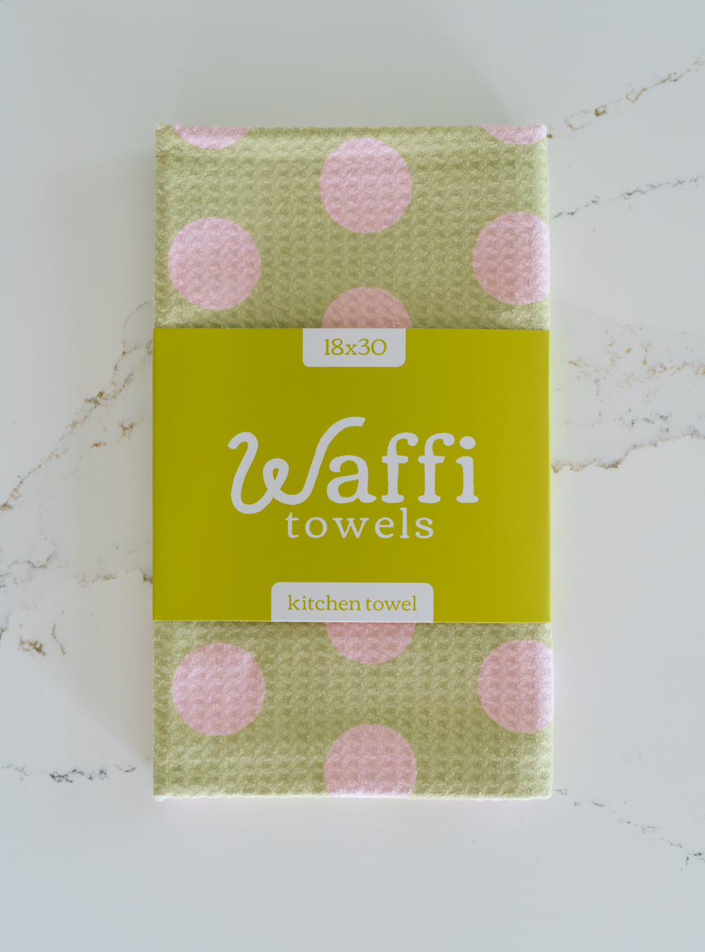 Green and Pink Polka Dot Waffi Towel