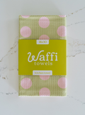 Green and Pink Polka Dot Waffi Towel