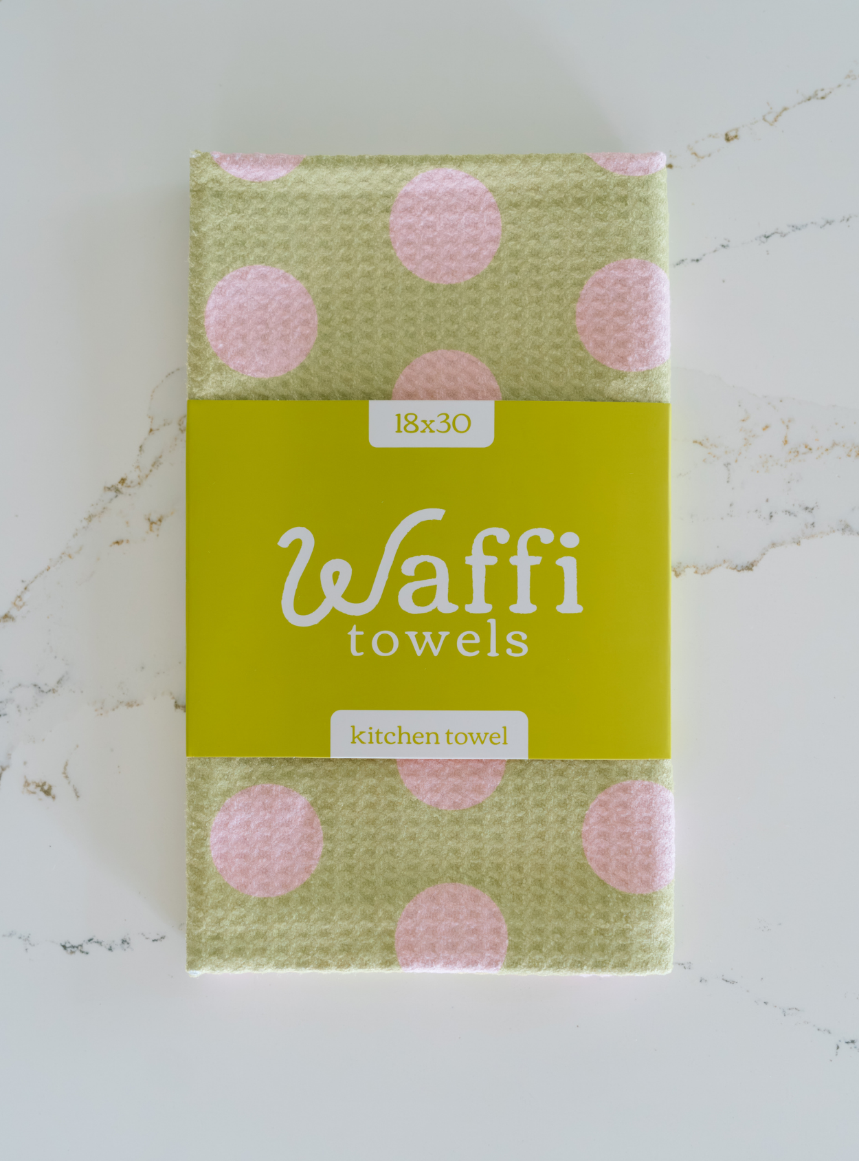 Green and Pink Polka Dot Waffi Towel