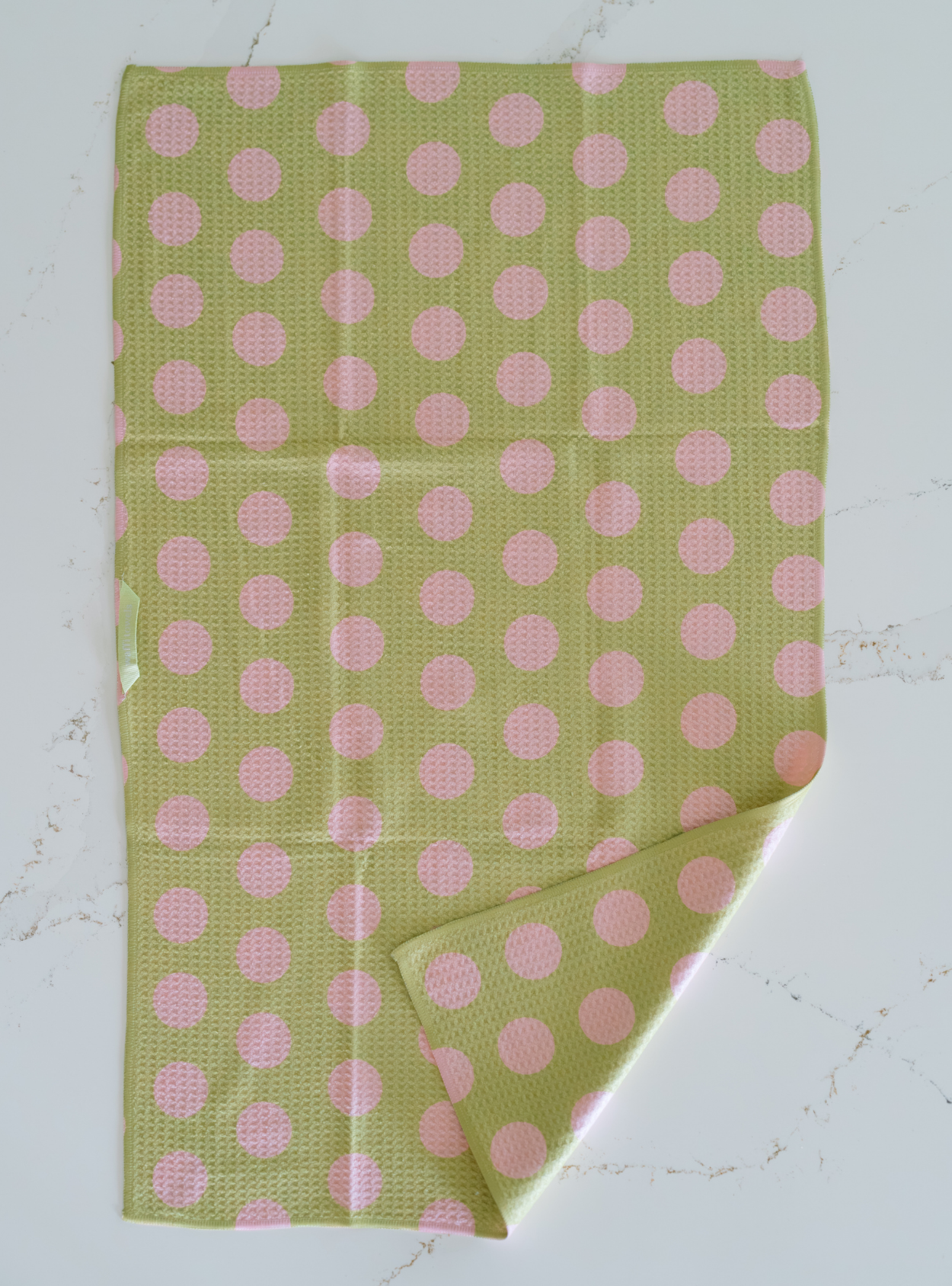 Green and Pink Polka Dot Waffi Towel