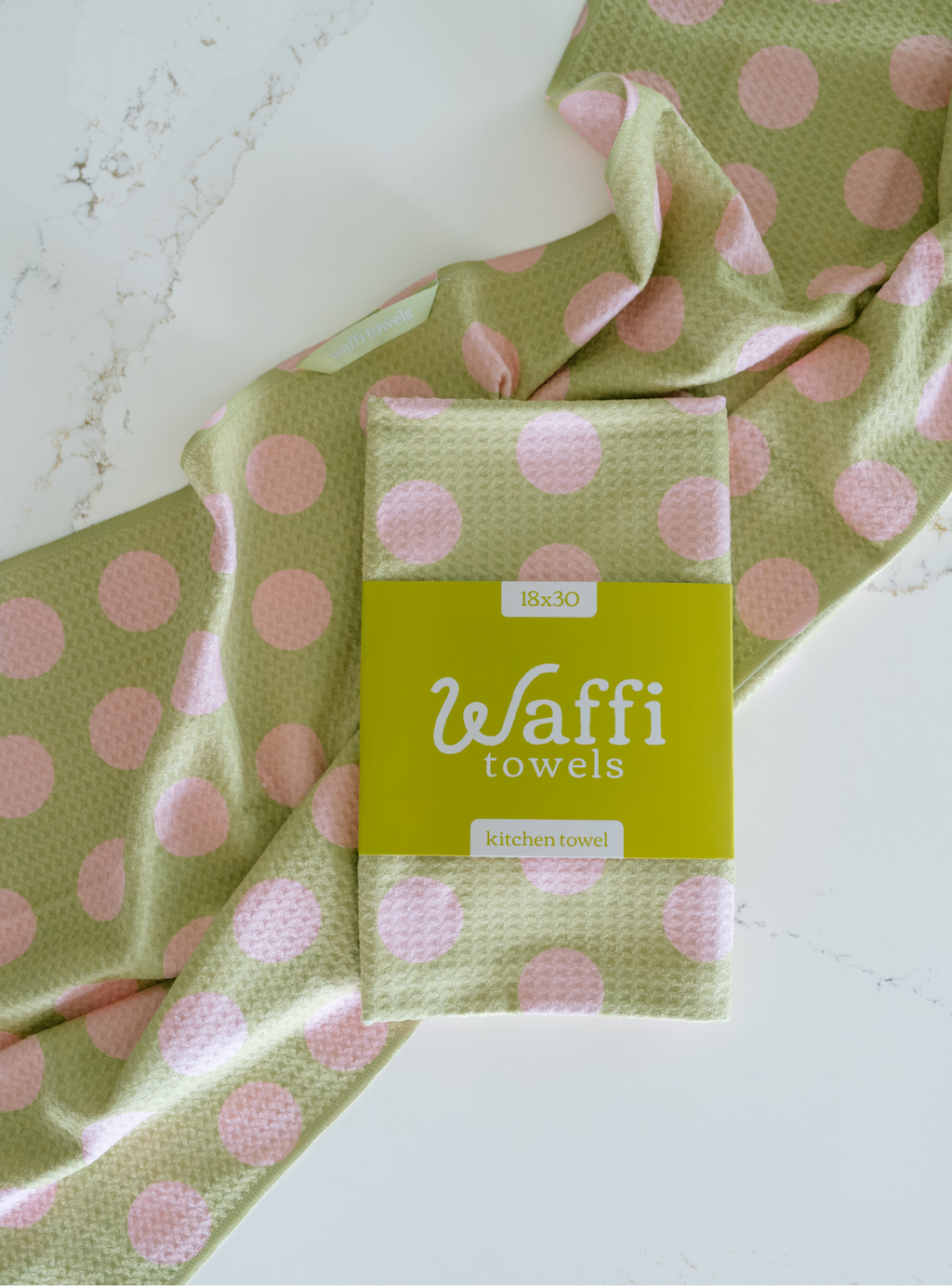 Green and Pink Polka Dot Waffi Towel